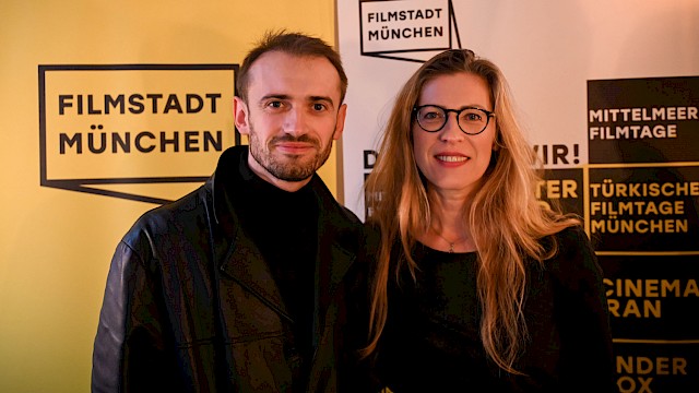 Jubiläum 40 Jahre Filmstadt München im Neuen Maxim | Aliaksei Paluyan (Regisseur COURAGE), lna Valitskaya (Mittel Punkt Europa Filmfest) ©Ronny Heine