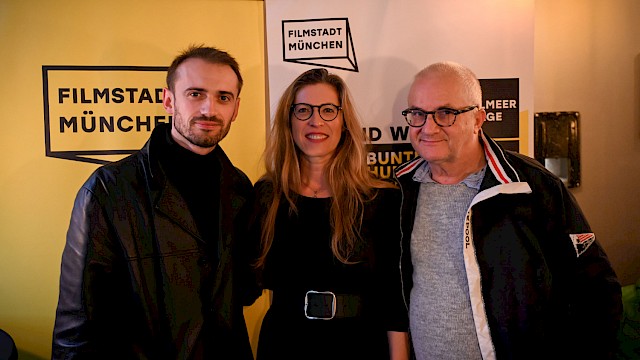 Jubiläum 40 Jahre Filmstadt München im Neuen Maxim | Aliaksei Paluyan (Regisseur COURAGE), lna Valitskaya & Klaus Blanc (Mittel Punkt Europa Filmfest) ©Ronny Heine